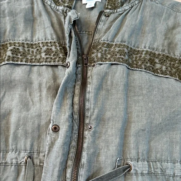 Sundance Grace Eyelet Hooded Linen Utility Jacket in olive green-M-Boho-Read - Picture 10 of 10